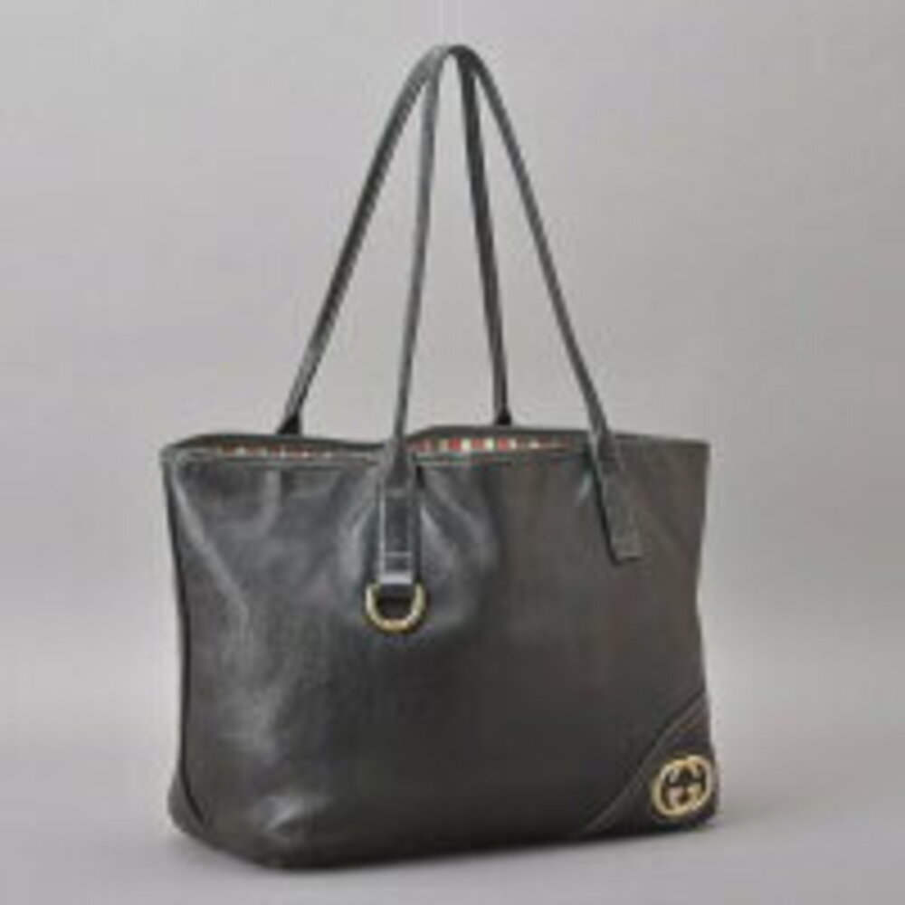 Gucci Bag Double Black Leather Tote Brit Shoulder ag GG - Picture 3 of 6